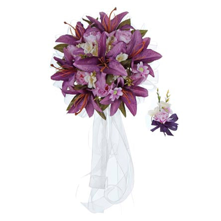 Ramo Y Corsage Para Boda Morado/Blanco