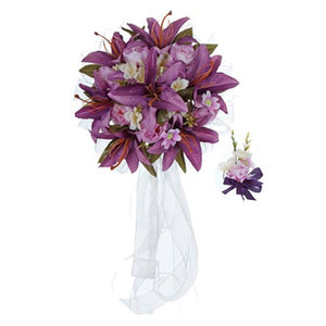 Ramo Y Corsage Para Boda Morado/Blanco