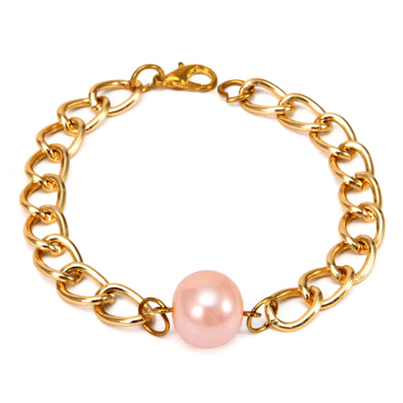 Pulsera Con Cadena Y Perla Rosa
