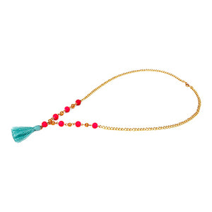 Collar De Cadena Oro Con Borla Y Cuentas Rosa