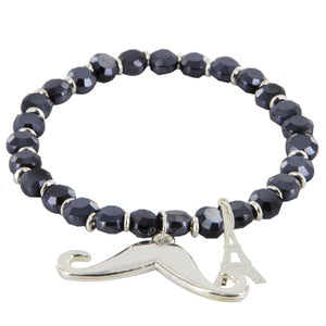 Pulsera Negro-Plata Con Dije De Bigote