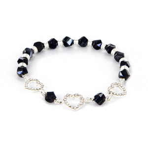 Pulsera Negro-Plata Con Dijes Con Cristales