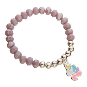 Pulsera Lavanda-Plata Y Dije Unicornio