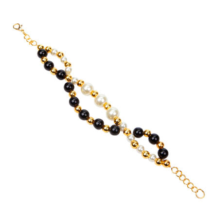 Pulsera Oro Con Perlas Negro-Oro