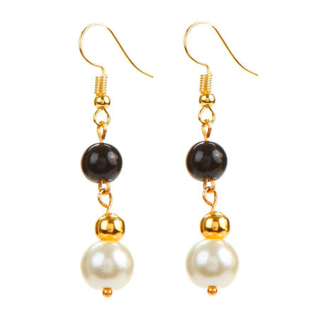 Aretes Largos Con Perlas Negro-Blanco