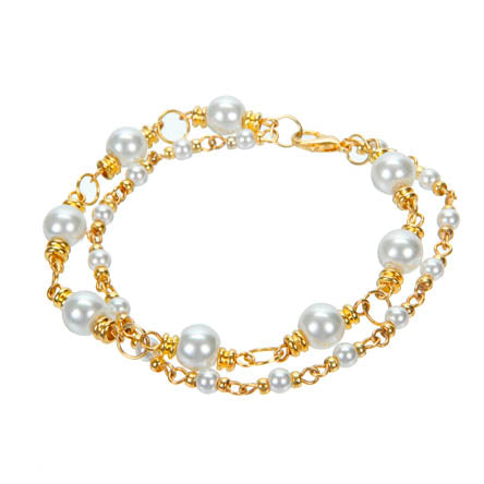 Pulsera Doble De Perlas Y Aros Oro