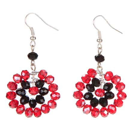 Aretes Circulo Con Rondeles Rojo-Negro