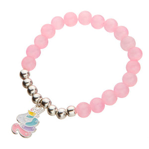 Pulsera Rosa-Plata Con Dije Unicornio