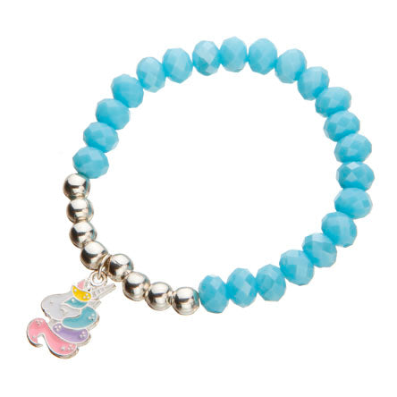 Pulsera Azul-Plata Con Dije De Unicornio