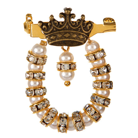Prendedor Con Perlas, Rondeles Y Dije De Corona