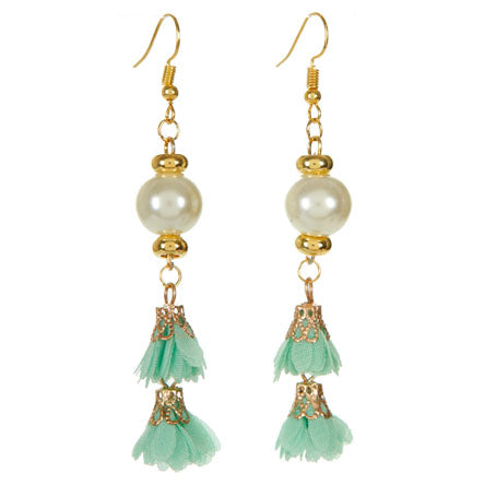 Aretes Marfil Menta Con Dijes Y Perlas