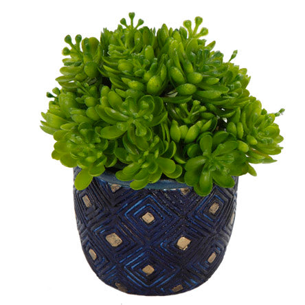 Maceta Rombos Con Patina Azul