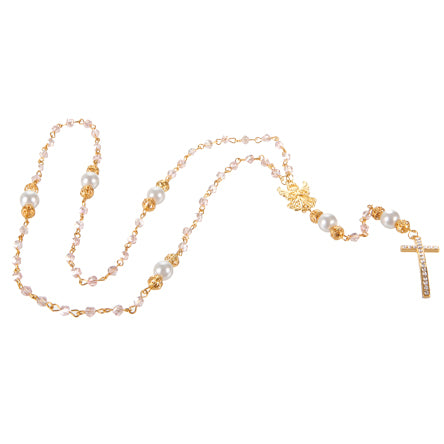 Rosario Cuenta Escalera Rosa Y Cruz Oro