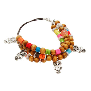 Pulsera Cuenta Madera Tipo Rosa Y Cuenta Heishi