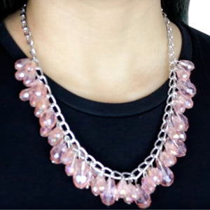 Collar Plata Con Cristales Rosa