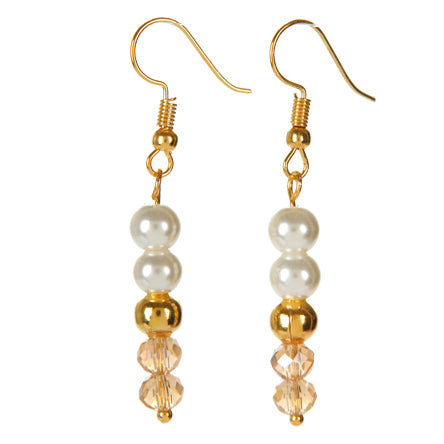 Aretes Largos Con Perla Marfil Y  Rondel Miel