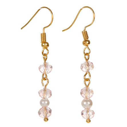 Aretes Largos Con Rondel Y Perla Rosa