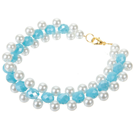 Pulsera Tejida Con Perlas Blancas Y Rondel Aqua