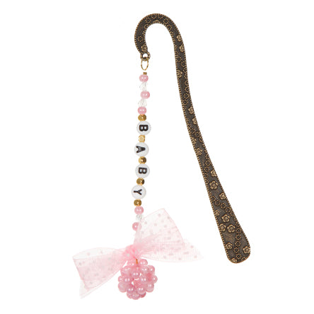 Separador De Libros Con Perla  Destellos, Cuenta Letra Y Listón De Organza