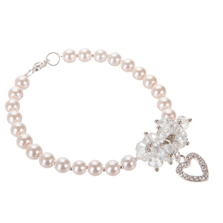 Pulsera Con Perla Rosa Y Rondel Cristal Con Dije
