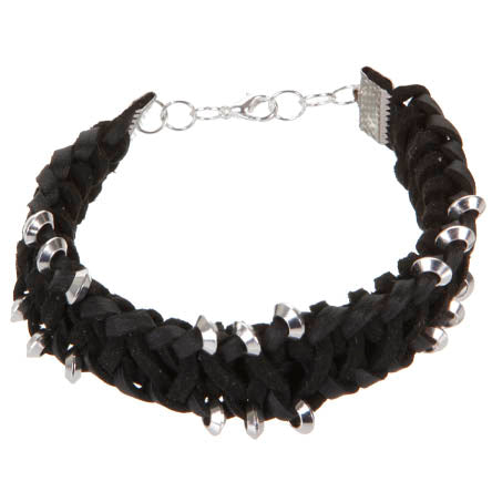 Pulsera  Imitacion Piel Negra Con Cuenta Metal