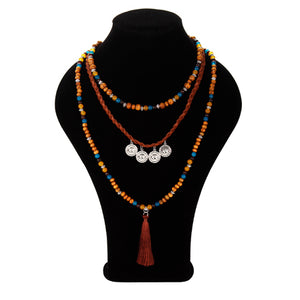 Collar Con Cirdin Imitacion Piel, Cuenta Redonda Y Cuenta Madera