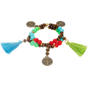 Pulsera Con Cuenta Redonda Caucho Y Medalla