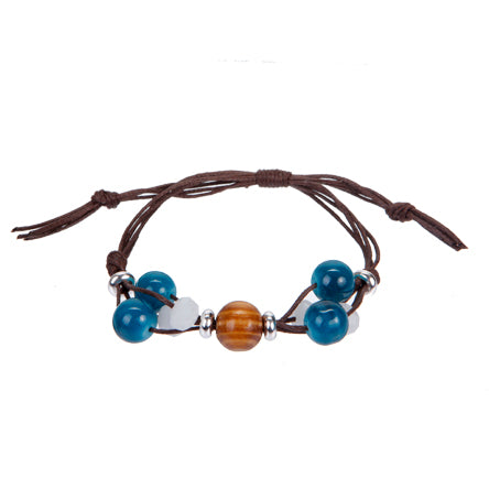 Pulsera Café Con Cuenta Jade Y Rondel Blanco