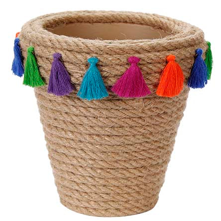 Maceta Con Cordon Y Borlas Decorativas