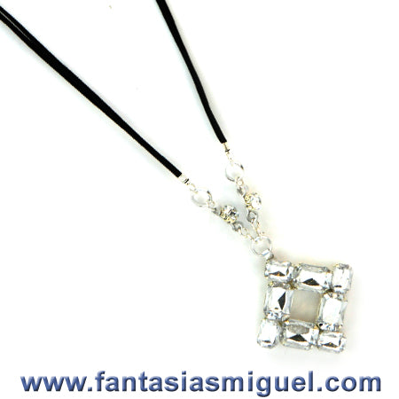 Collar De Piedra Acrílica P/ Coser, C/ Gamuza Negra