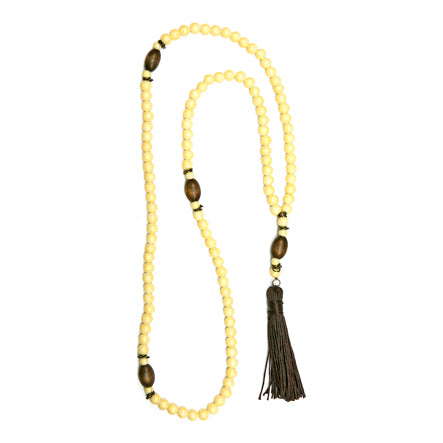 Collar Cuenta Grieta Marfil Con Borla