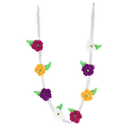 Collar Plata Con Flores Tejidas Multicolor