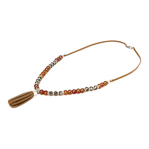 Collar Plata Cristal Con Borla Café