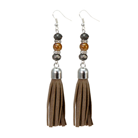 Aretes Plata Cristal Con Borla Café