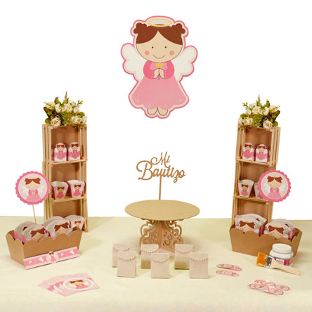 Kit De Bautizo Con Ángel Rosa