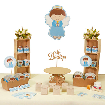Kit De Bautizo Con Ángel Azul