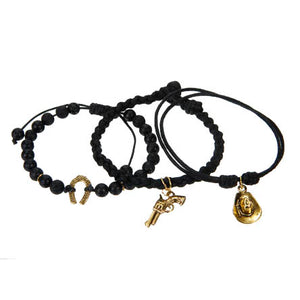 Pulseras Con Dijes De Vaquero Oro Y Cuentas Negras