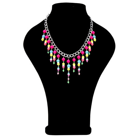 Collar Con Cadena Plata Y Cuentas Multicolor