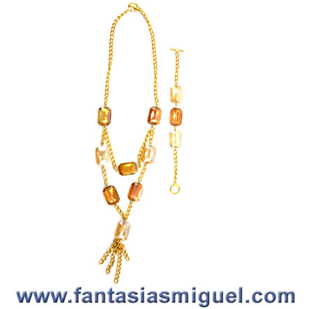 Juego Collar Y Pulsera De Cristal Y Cadena