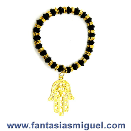 Pulsera De Trompo Negro C/ Argollas Y Mano