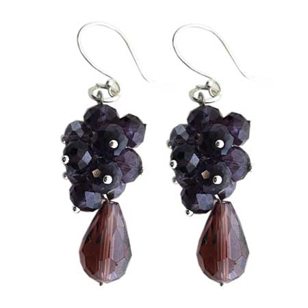 Aretes Con Cristales Morado-Plata