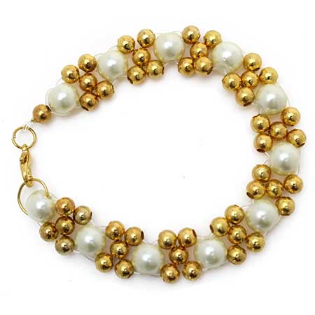 Pulsera Con Cuentas Tejidas Oro