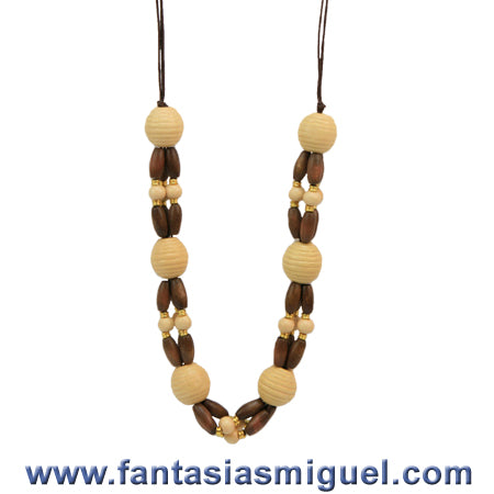 Collar De Tres Hilos C/ Madera Café Natural