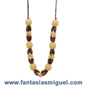 Collar De Tres Hilos C/ Madera Café Natural