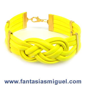 Pulsera De Cordón Plano Amarillo Neón C/ Nudo Infinito