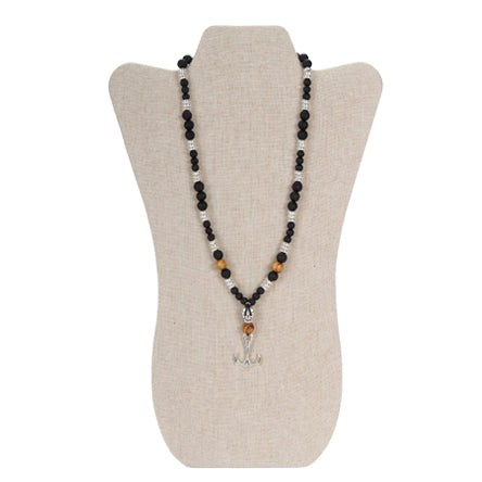 Collar De Cuenta Lava Negra Con Dije De Ancla