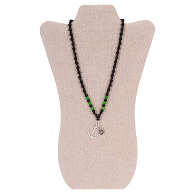 Fantasías Miguel Clave:JY164 Collar Negro/Verde Con Dije Timón Y Ancla