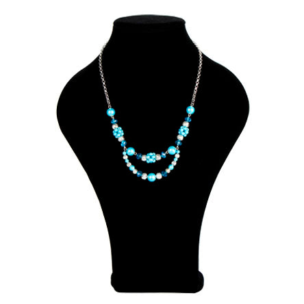 Collar De Cadena Azul-Plata Con Perlas Destello