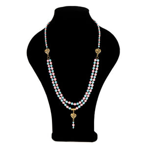 Collar De Perlas Azul/Rosa Con Dije Corazón 2 Argollas