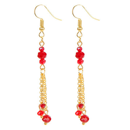 Aretes Largos De Cadena Con Rondeles Rojo